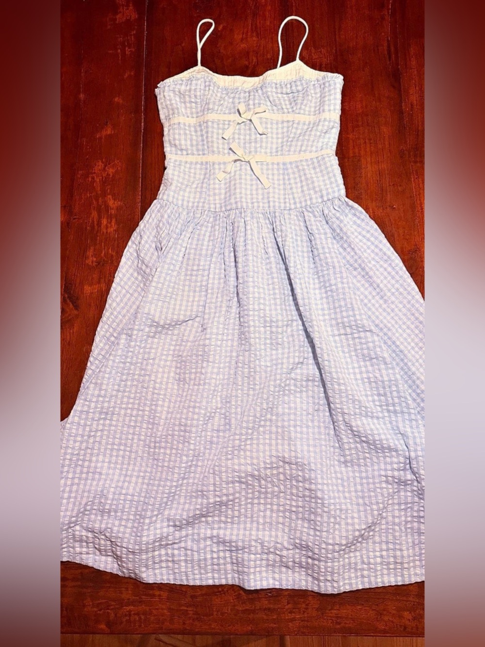 for Love & Lemons Georgia Gingham Midi Dress Blue & White Size Small